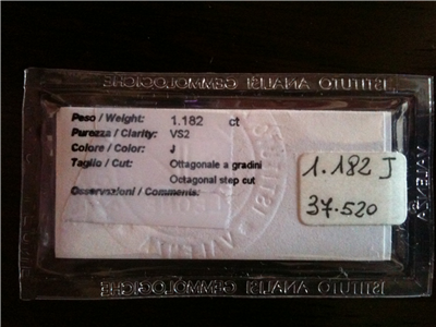 Talla OCTOGONAL - Peso 1,18 CT - Pureza - J - Color - VS2